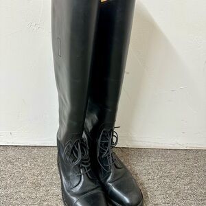 Black Lace-Up Tall Women’s Riding Boots - Leather Ralph Lauren Made in Italy